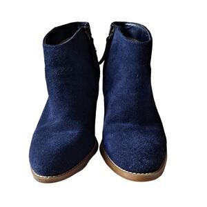 Susina Blue Suede Leather Almond Toe Block Heel Ankle Bootie Boots Size 5 M